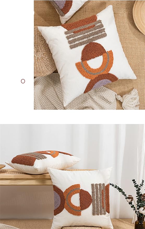 1Pc Boho Tufted Lumbar Pillow Cover 12x 20, Minimalism Rustic Neutral Abstract Linen Pillow Cushion Case,Geometric Home Decor for Outdoor Couch Bedroom Car Rust…