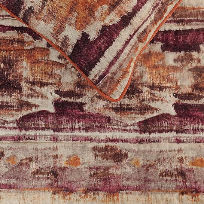 The HomeCentric King Queen Twin Pink & Orange Designer King 90"x18" Bed Runner with 2 Pillow Cover, Ikat & Quilted Bed Scarf on Cotton Printed Fabric - Ikat Splash