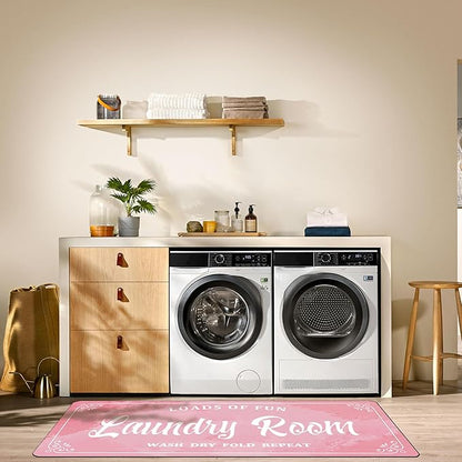 Laundry Room Rug Non Slip Floor mats Farmhouse Large Laundry Rugs for Pink Laundry Runner Room Mat Washer and Dryer Carpet Laundry Room Decor 20x47inch(Pink)
