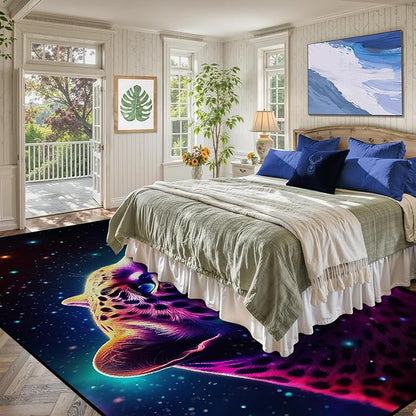 6' x 9' Galaxy Leopard Rug Fierce Panther Area Rugs for Boys Kids Bedroom Living Room Gameroom Girls Space Glitter Carpet Floor Mat Throw Rugs,180 X 275cm