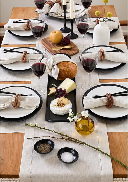 Solino Home Linen Light Natural Table Runner 156 Inches Long - 100% Pure Linen Extra Long Table Runner 14 x 156 Inch - Classic Hemstitch