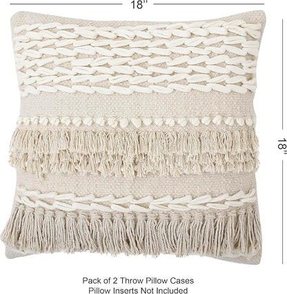REDEARTH · Tufted Throw Pillow Cushion Covers - Boho Textured Woven Decorative Cases Set for Couch - Sofa - Bed - Farmhouse - Chair - Patio - Outdoor - car - 100% Cotton (18x18 ; Natural) Pack of 2