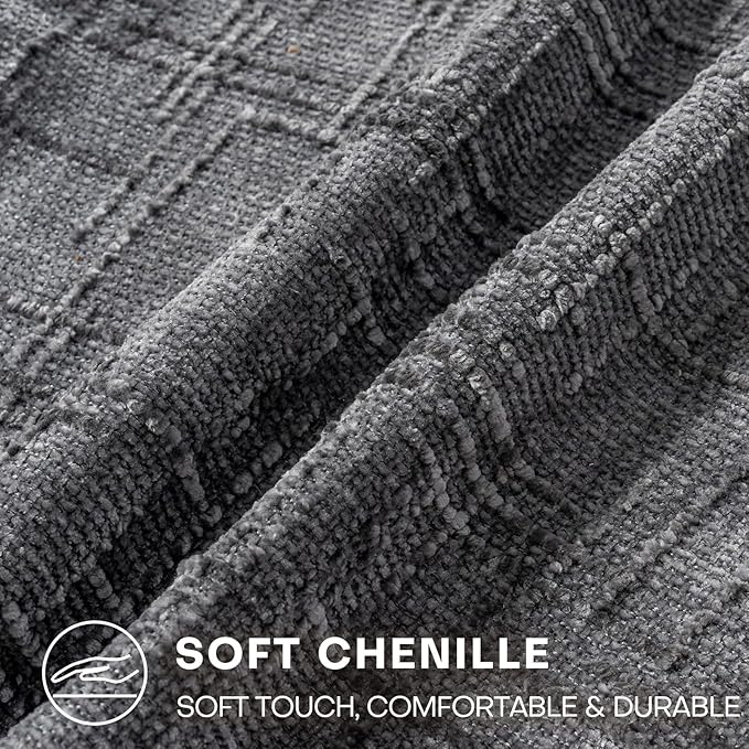 Decorative Throw Pillow Covers 20x20 Inch Set of 4, Soft Solid Farmhouse Chenille Couch Pillows, Spring Pillow Covers for Couch Sofa Bed Living Room Home Decor Pillowcase, Dark Gray