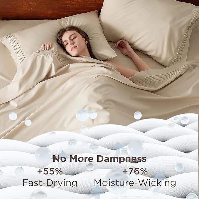 Bedsure Deep Pocket King Sheet Set - Fits Mattresses Up to 21 Inches Thick - 4 Piece GentleSoft Bed Sheets, Moisture Wicking, Soft & Cooling Bedsheet & Pillowcases, Easy & Secure Fit, Beige