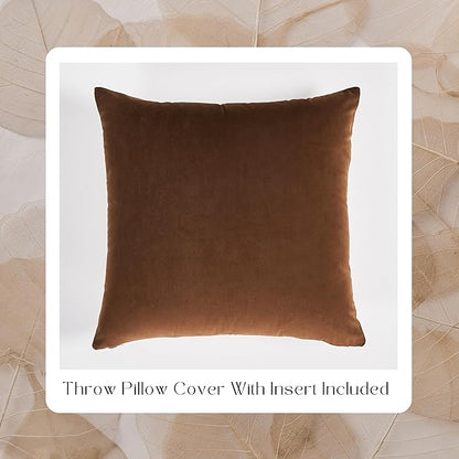 Solid Color Velvet Throw Pillow with Insert Included (Brown, 14"x24"), Decorative Pillow for Sofa, Couch, Bed, Chair Cushion