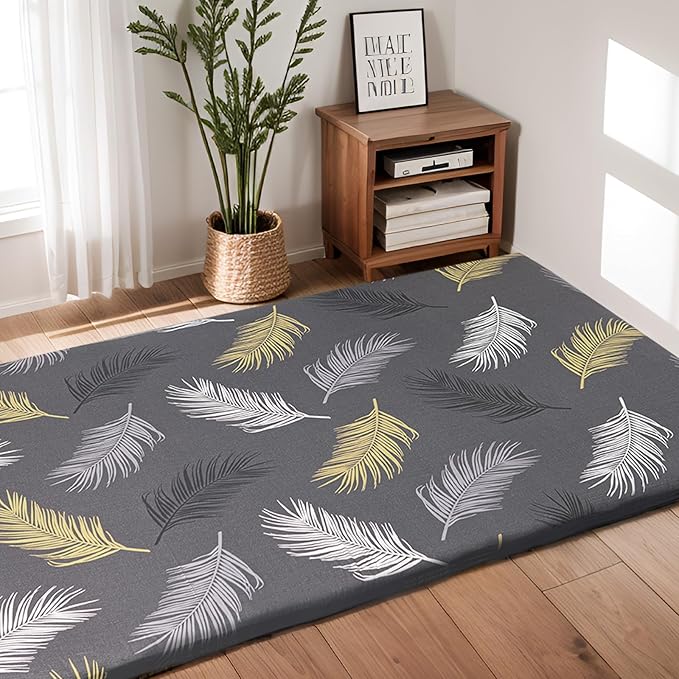 ZonLi Futon Mattress Cover Full Size for Traditional Japanese Floor Futon Mattress with Zipper,Tatami Floor Sleeping Mat Cover,Super Soft and Machine Washable (58''x84'', Tropic Leaves)