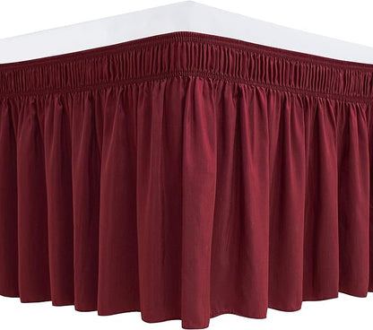 Biscaynebay Wrap Around Bed Skirts for King & Cal King Beds 16" Drop, Burgundy Adjustable Elastic Dust Ruffles Easy Fit Wrinkle & Fade Resistant Silky Luxurious Fabric Solid Machine Washable