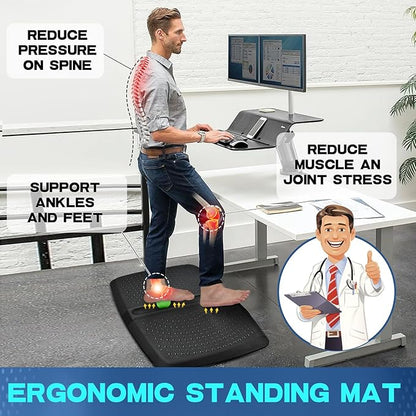1 inch Thick Anti Fatigue Kitchen Mat Standing Mat with Massage Ball, Non Slip Standing Desk Mat with Massage Point, Multi-Purpose Comfort Floor Mat for Feet, Office, Home (Black, 17" x 28")