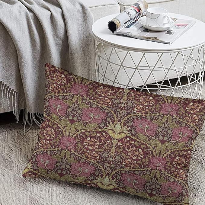 Honeysuckle Floral William Morris Throw Pillow Covers 12x20 Inch Aesthetic Pillow Velvet Decorative Pillowcase Home Decor Living Room Cushion Case for Bed Sofa Couch