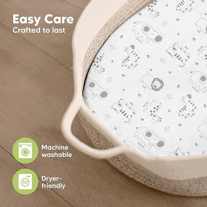 2-Pack Organic Bassinet Sheets for Girls, Boys - 100% Cotton Bassinet Mattress Sheets Compatible with Halo Bassinest Swivel Sleeper, Graco, Baby Delight,Chicco,Unisex Fitted Bassinet Sheets (KeaPixel)