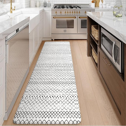 KIMODE Anti Fatigue Kitchen Mat for Floor, 20"x71" Farmhouse Kitchen Rug, Non Slip Waterproof Kitchen Floor Mat, Cushioned Standing Mat for Front of Sink Laundry Desk Bedroom Black and White
