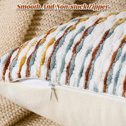 AmHoo Boho Chenille Pillow Cover Decorative Tufted Pillowcase for Couch Bed Sofa Bedroom Living Room Modern 14 x 36-Inch Brown