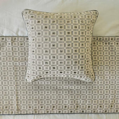 The HomeCentric King/Queen/Twin Grey Designer Full 68"x18" Bed Runner with Pillow Cover, Checkered, Beaded, Hand Embroidery Bed Scarf on Velvet Fabric - The Brick Effect