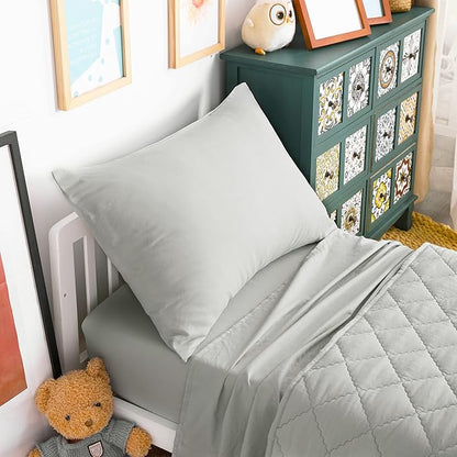 NTBAY Toddler Bedding Set - 4 Piece Soft and Breathable Crib Bedding Set for Boys and Girls, Includes Quilted Comforter, Fitted Sheet, Flat Top Sheet and Envelope Pillowcase, Light Grey