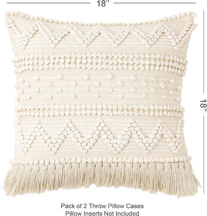 REDEARTH · Boho Textured Throw Pillow Cushion Covers - Woven Tufted Decorative Farmhouse Cases Set for Couch - Bed - Chair - Dining - Patio - Outdoor - 100% Cotton (18"x18" - Natural) Pack of 2