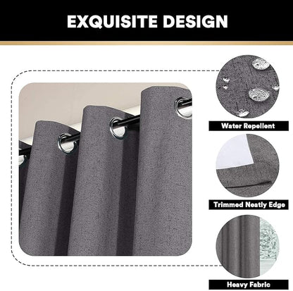 PrinceDeco 100% Blackout Linen Curtains 108 Inches Long 2 Panels Textured Room Darkening Thermal Drapes for Bedroom Dining Room, Soundproof Window Treatment Drapes for Hall Room,Grey, Set of 2