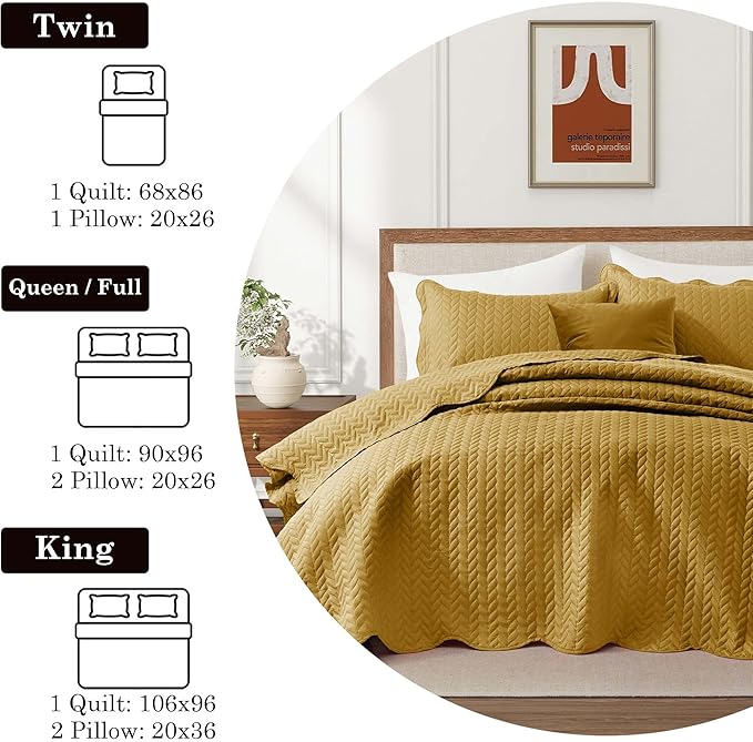 IR Imperial Rooms 8 Pack California King Quilt Bedding Set (118"x106") - Bulk Wholesale for Hotels, Guest Bedroom & Airbnbs - Lightweight Microfiber Reversible Embossed Quilts Bedspread (Ochre)