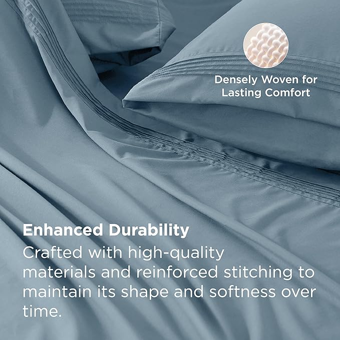 Bedsure Deep Pocket Queen Sheets Set - Fits Mattresses Up to 21 Inches Thick - 4 Piece GentleSoft Bed Sheets, Moisture Wicking, Soft & Cooling Bedsheet & Pillowcases, Easy & Secure Fit, Mineral Blue