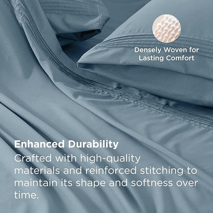 Bedsure Deep Pocket King Sheet Set - Fits Mattresses Up to 21 Inches Thick - 4 Piece GentleSoft Bed Sheets, Moisture Wicking, Soft & Cooling Bedsheet & Pillowcases, Easy & Secure Fit, Mineral Blue