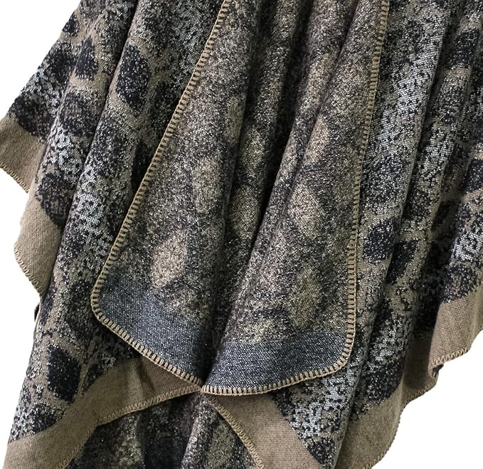 Women's Vintage Pattern Open Front Poncho Cape Shawl Winter Shawl Wraps