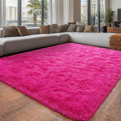 Extra Large 9x12 Feet Fuzzy Rug Hot Pink Fluffy Rug for Living Room, Big Plush Non-Skid Shag Carpet, Soft Shaggy Rugs for Bedroom Indoor Modern Home Decor