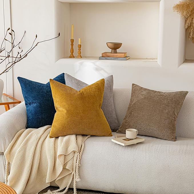 a moment Pack of 2 Decorative Chenille Throw Pillow Covers with Twill Cushion Covers for Sofa Living Room Couch Bed 22x22 Inch Beige