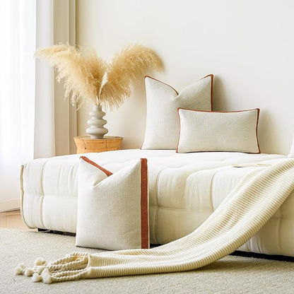 a moment Loop Yarn Linen-Like Pillow Cover Natural Soft Decorative Throw Pillow Case Farmhouse 20x20 Inch, Bohemian Textured Cushion Cover for Sofa Bed, Wrinkle-Resistant Home Decor Orange