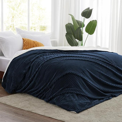 Sherpa Blankets King Size - Fleece King Size Blanket for Bed, Soft and Warm Throw Blanket for Winter, 108" x 90", Navy