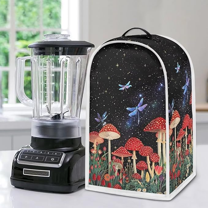 Blender Covers for Kitchen Food Processor Cover with Handle, Dust Covers for Kitchen Appliances Stand Mixer or Coffee Maker Appliance Cover, Mushroom Dragonfly Print