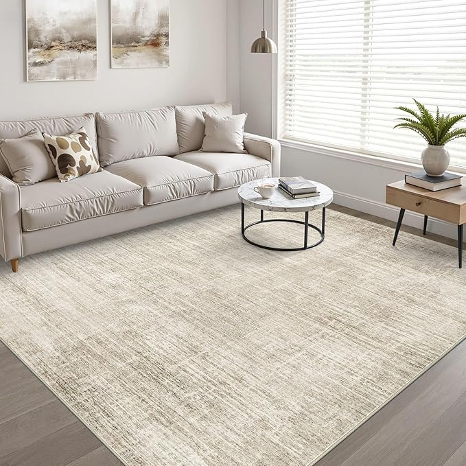 4x6 Rug Washable Area Rugs: Neutral Abstract Soft Modern Stain Resistant Small Indoor Floor Non-Slip Low Pile Throw Carpet for Entryway Kitchen Bedroom Nursery Kids Office Playroom Home House- Beige