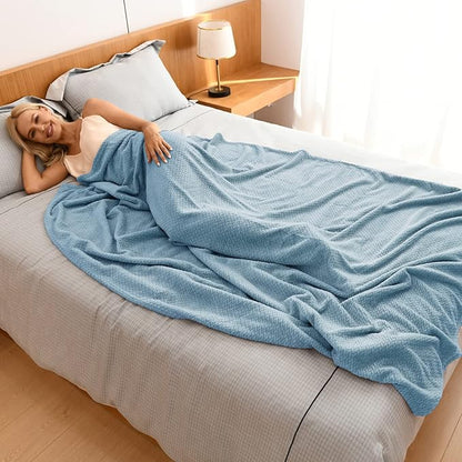 NEWCOSPLAY Super Soft Queen Blanket Light Blue Premium Silky Flannel Fleece Leaves Pattern Lightweight Bed Blanket All Season Use (Light Blue, Queen(90"x90"))