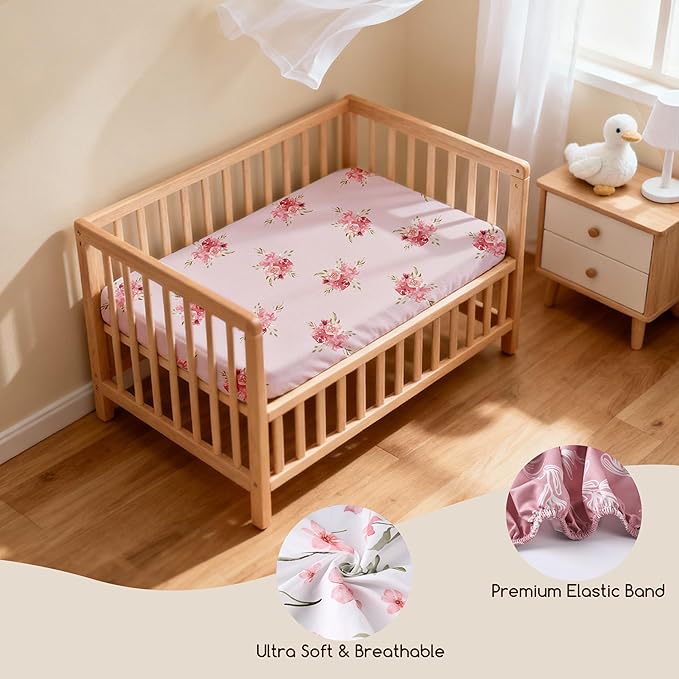 Baby Delight Bassinet Sheets 33x20 for Newton,Airclub,Maxi COSI,Angelbliss,Dream on Me,Mika,Harppa,Amke,ezebaby Rectangle Bassinet Mattress - Pink Floral 3 Pack Girl