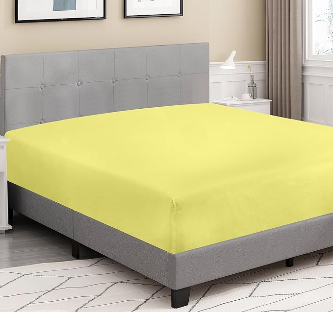 ROYALE LINENS 300 Thread Count 100% Long Staple Combed Cotton Fitted Sheet Queen - Super Soft Deep Pocket Bottom Sheet - Fitted Sheets Only - Elastic Sheets (Queen, Yellow)