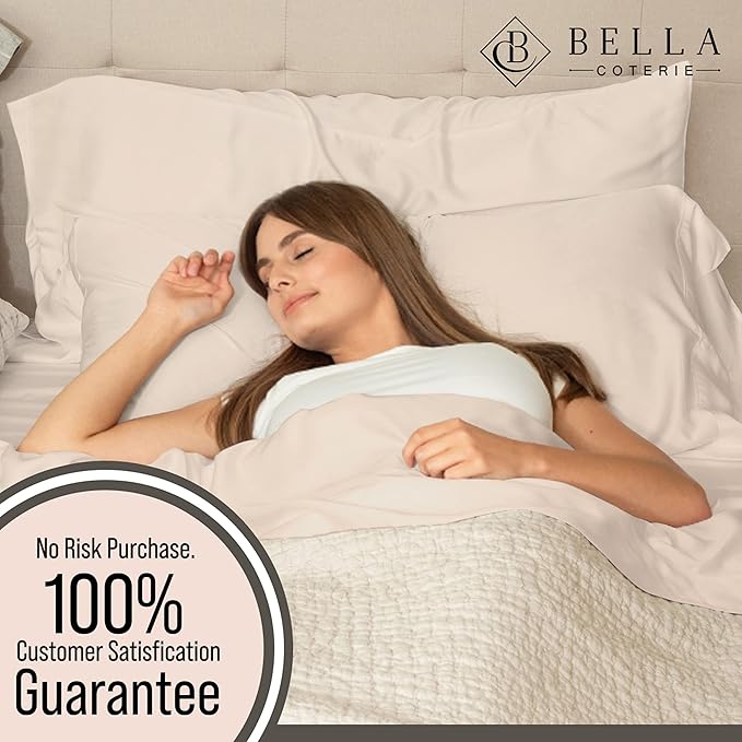 Bella Coterie 7 Piece Luxury Bamboo Viscose Split King Size Sheet Set | 2 Fitted Sheets for Adjustable Beds | 100% Organically Grown | Cooling for Hot Sleepers | 4 Pillowcases [Champagne]