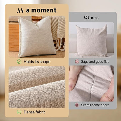 a moment Loop Yarn Linen-Like Pillow Cover Natural Soft Decorative Throw Pillow Case Farmhouse 18x18 Inch, Bohemian Textured Cushion Cover for Sofa Bed, Wrinkle-Resistant Home Decor Beige