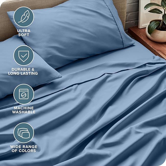 Bare Home Full XL Sheet Set - Luxury 1800 Ultra-Soft Microfiber Full Extra Long Sheets - Double Brushed - Deep Pockets - Easy Fit - 4 Piece Set - Bedding Sheets & Pillowcases (Full XL, Coronet Blue)