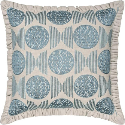 The HomeCentric King/Queen/Twin Blue Decorative Bed Runner Queen 74"x18" Bed Runner Without Pillow Cover, Embroidery, Ruffles Bed Scarf on Linen Fabric - Ellara Blue
