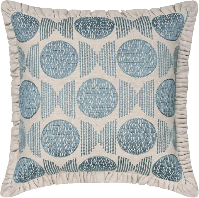 The HomeCentric King/Queen/Twin Blue Decorative Bed Runner King 90"x18" Bed Runner with One Pillow Cover, Embroidery, Ruffles Bed Scarf on Linen Fabric - Ellara Blue