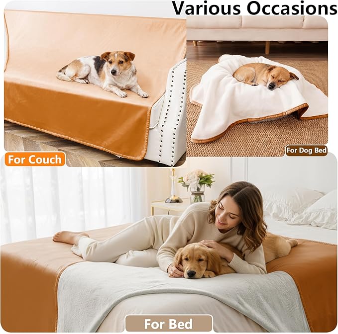 Waterproof Blanket for Couch, Leak Proof Dog Bed Blankets Reversible, Pet Throw Sofa Furniture Protector Machine Washable-68 x82,Orange+Cream