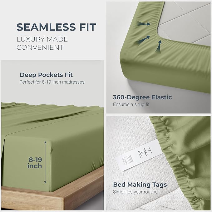 THREAD SPREAD 100% Egyptian Cotton Sheets Queen Size - 1500 Thread Count 4 PC Queen Sheet Set Egyptian Cotton, Sateen Weave Luxury Sheets Queen, High Thread Count Sheet, 17" Deep Pocket - Sage Green