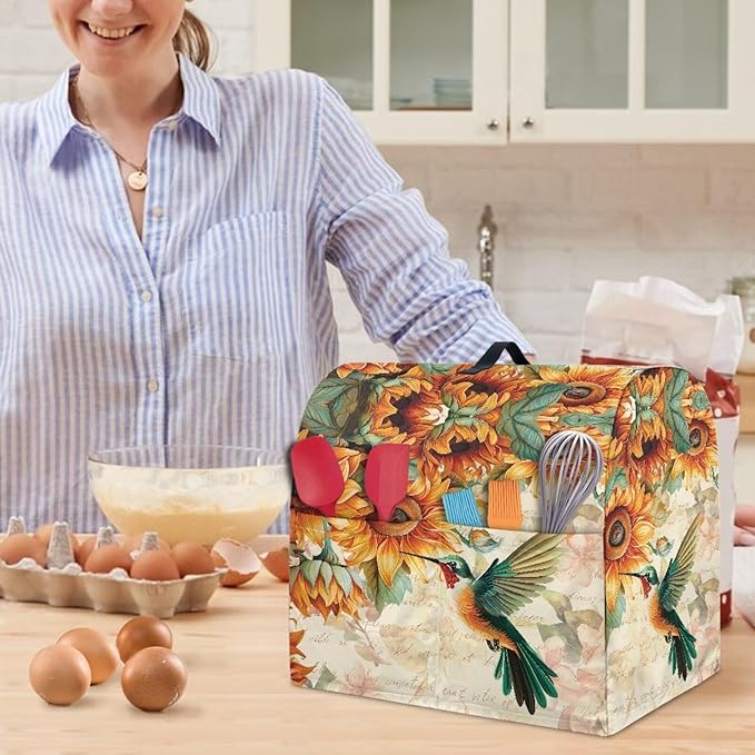 Stand Mixer Covers Hummingbird Sunflower Print Stand Mixer Dustproof Cover Compatible with Kitchen Aid Mixer Washable Stand Mixer Covers for 6-8 Qt Mixer