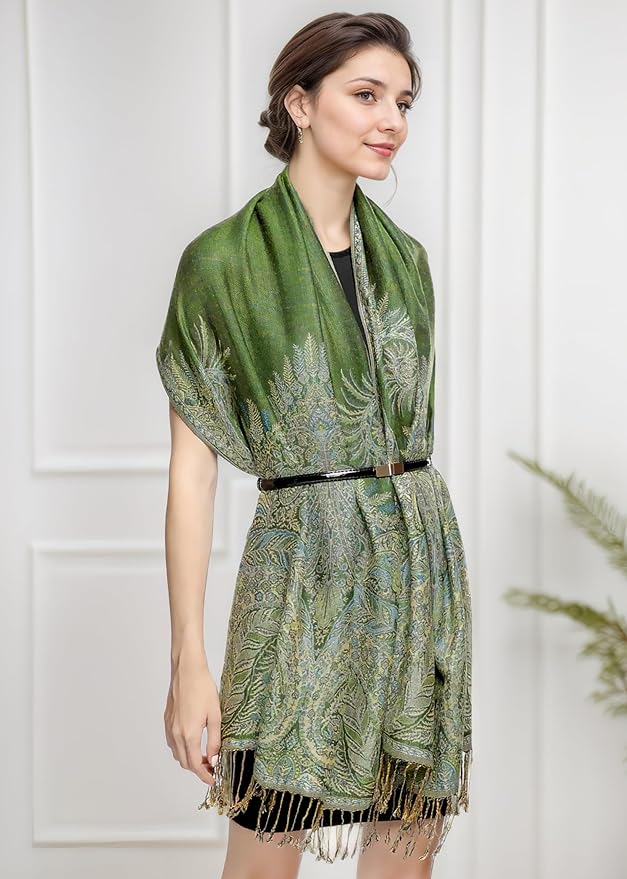 Achillea Big Paisley Pashmina Shawl Wrap for Women – Elegant Scarf for Weddings, Evening Dresses, Festivals & Daily Wear