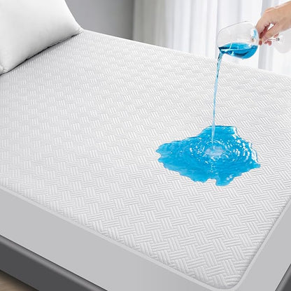 Waterproof Mattress Protector Twin Size - Breathable, Noiseless, Ultra-Soft Bed Cover, Mattress Pad Cover with Deep Stretchable Pockets 8"-21" (White)