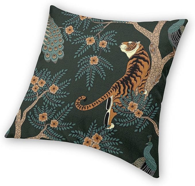 NBFKDO Pillow Cover,Tiger and Peacock (1) Throw Pillow Case Modern Cushion Cover Square Pillowcase Decoration for Sofa Bed Chair Car