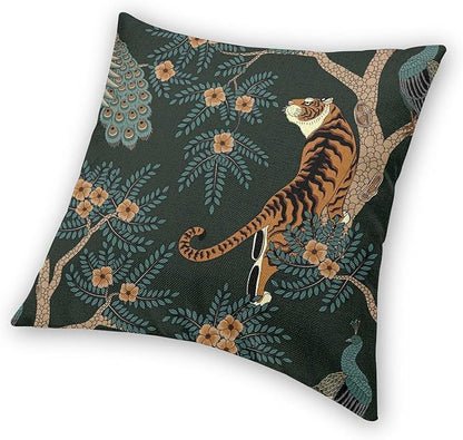 NBFKDO Pillow Cover,Tiger and Peacock (1) Throw Pillow Case Modern Cushion Cover Square Pillowcase Decoration for Sofa Bed Chair Car