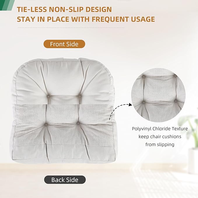 RACE LEAF Patio Chair Cushions 19x19 Inch 4 Pack, Memory Foam Outdoor Seat Cushions Water Resistant with Non-Slip Backing & Tufted Design (Beige)