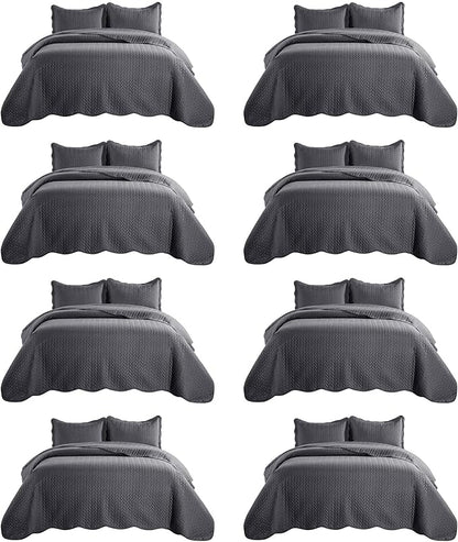 IR Imperial Rooms 8 Pack Quilt King Size Bedding (106" x 96") - Bulk Wholesale for Hotels, Guest Bedroom & Airbnbs - Lightweight Microfiber Reversible Embossed Quilts Bedspread (Charcoal)