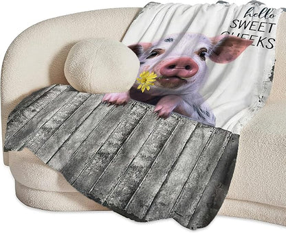 Funny Pig Farm Throw Blanket - Soft, Warm, Cozy Fleece for Couch, Sofa, Bed - 80"x60"