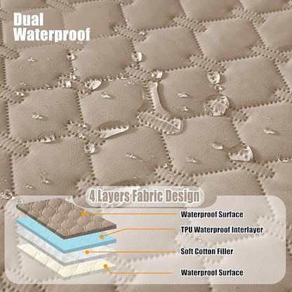 Smiry Waterproof Dog Bed Cover Blanket, Soft Reversible Pet Blanket, Washable Leakproof Cats Dogs Couch Cover for Sofa, Couch, Furniture, Plaid (82x102 Inch, Taupe/Beige)