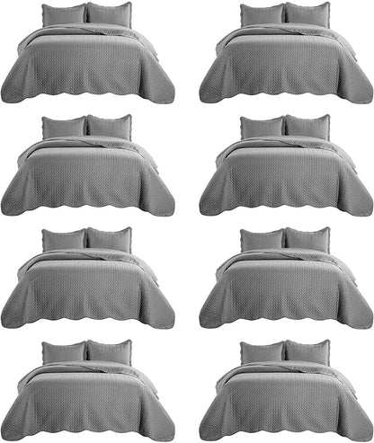 IR Imperial Rooms 8 Pack Quilt King Size Bedding (106" x 96") - Bulk Wholesale for Hotels, Guest Bedroom & Airbnbs - Lightweight Microfiber Reversible Embossed Quilts Bedspread (Grey)
